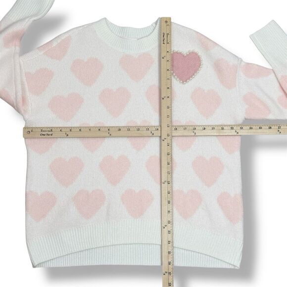 Vince Camuto One and Only Hearts Pearl Embellished Sweater Ivory Pink Medium - Picture 11 of 12